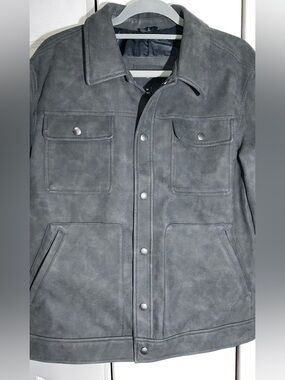 EUC Banana Republic Mens Vegan Suede Faux Leather Trucker Jacket Sz M Gray  AA20